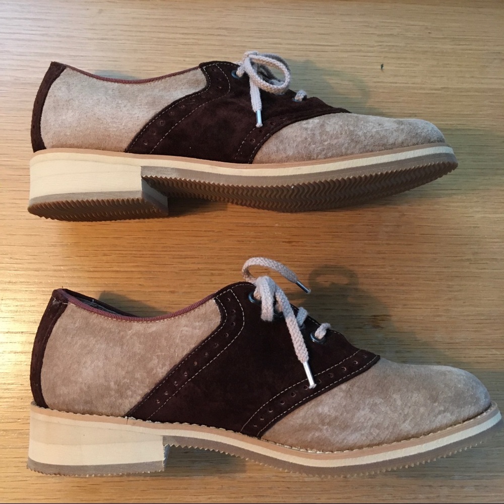 Vintage Suede Oxford Saddle Shoes Tie Front 🇵🇱